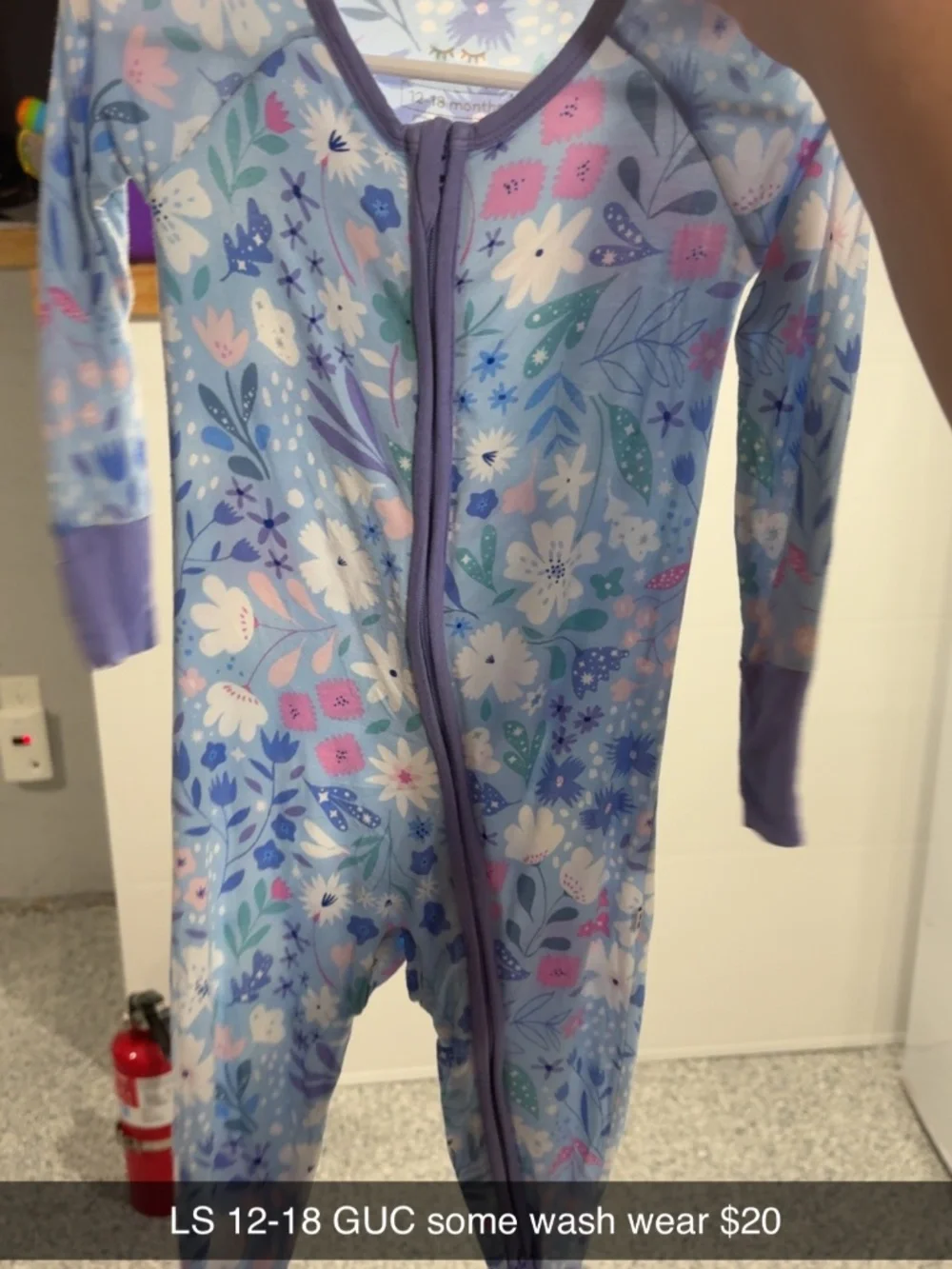 Little Sleepies Bamboo Floral Print 12-18 months GUC Some Wash Wear